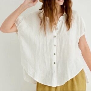 Breezy White Linen Button-Down Summer Top - Grae Cove XXL Relaxed Oversized Fit